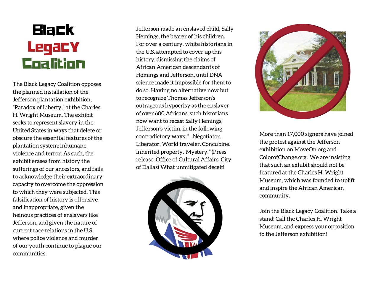 Black Legacy Coalition info sheet 2